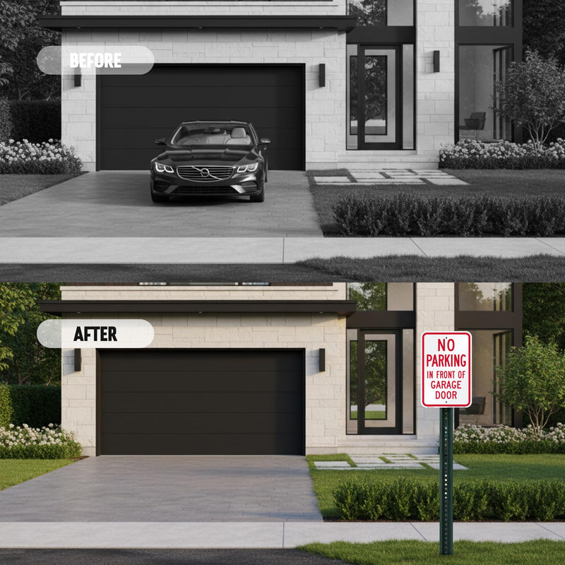 SmartSign No Parking In Front Of Garage Door Sign - 2 Pack, 18 x 12 inch, 2mm Aluminum Composite, Pre-Drilled Holes, Red and White, Made in USA