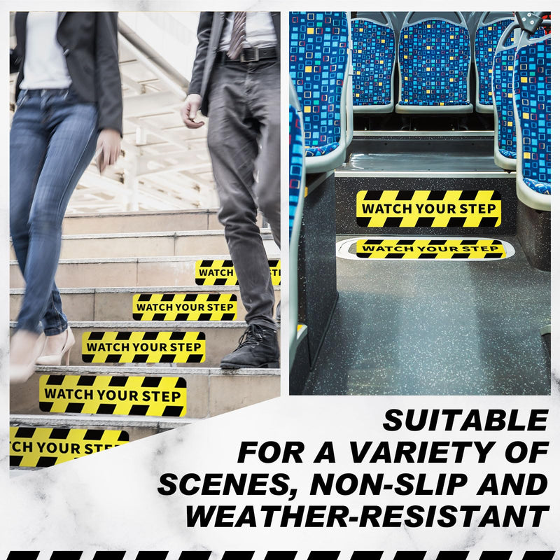 Fulmoon 4 Pcs 20 x 5 Inch Watch Your Step Stickers Tape, Watch Your Step Sign, Self Adhesive Anti Slip Water Resistance Decals Caution Vinyl Decal for Safety Indoor Outdoor Workplace Wet Floor