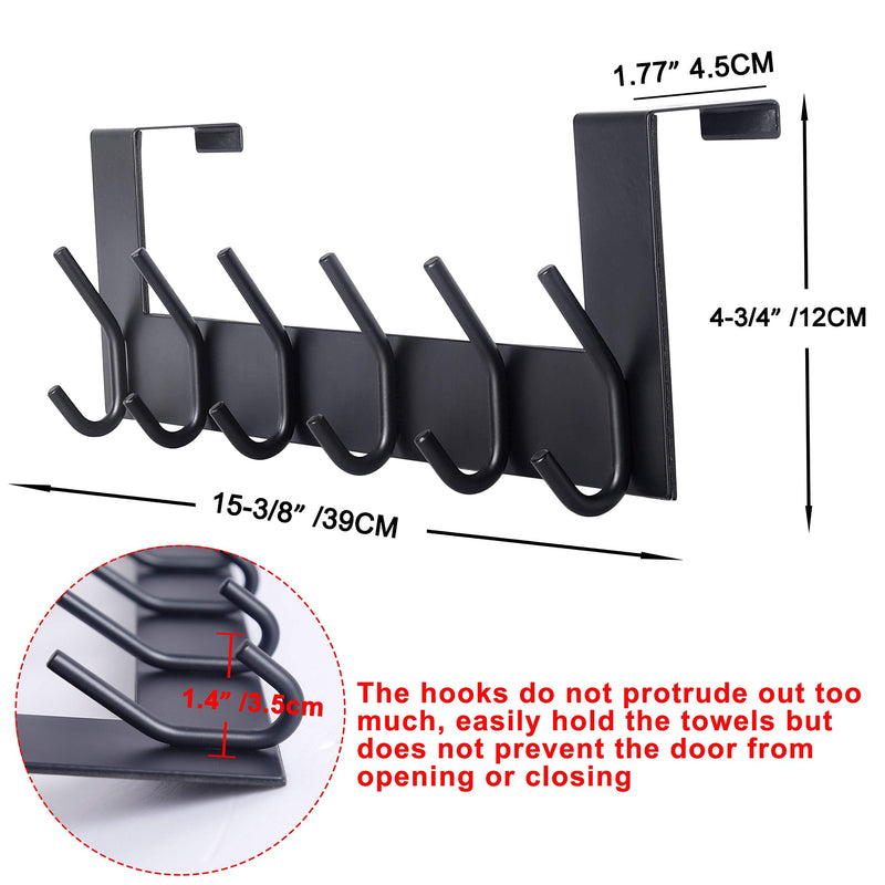 SKOLOO Over The Door Hook Hanger- 6 Hooks, Stainless Steel Door Hook, Over Door Rack for Hanging Coats Clothes Hats Robes, Black 1 Pack