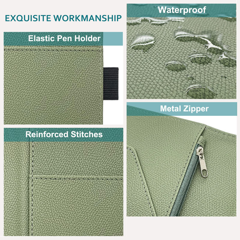 RSAquar Server Book with Zipper Pocket, Premium Leather Server Books for Waitress, Waiter Wallet Waitress Book Fit Server Apron, Agave Green #1 Agave Green