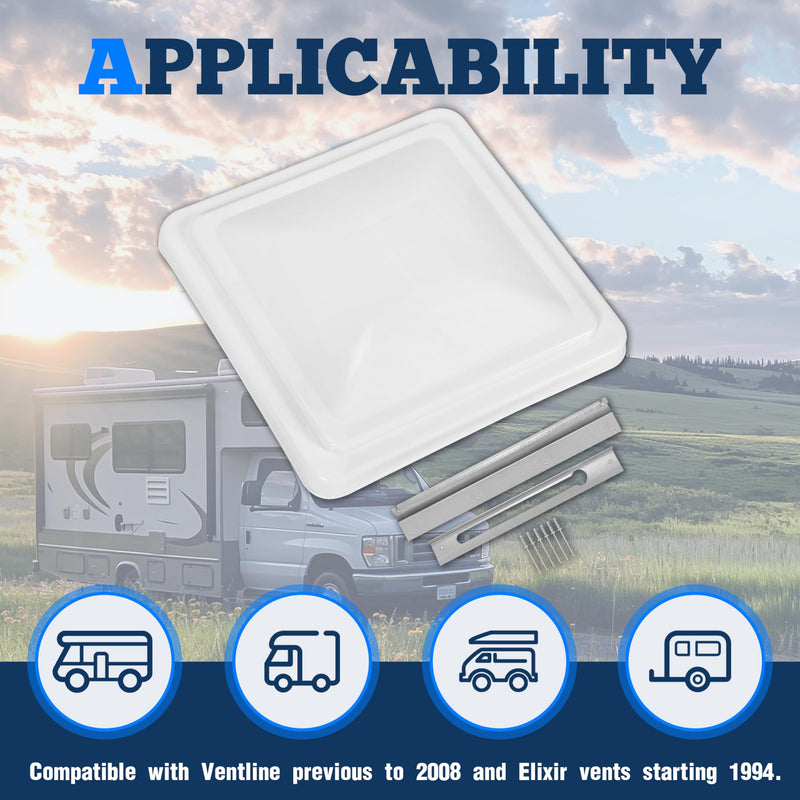 Kojem 14" RV Roof Vent Cover Replacement RV Vent Lid Compatible with Ventline Previous to 2008 & Elixir Vents starting 1994 for Camper Trailer Motorhome(White, 1Pcs)
