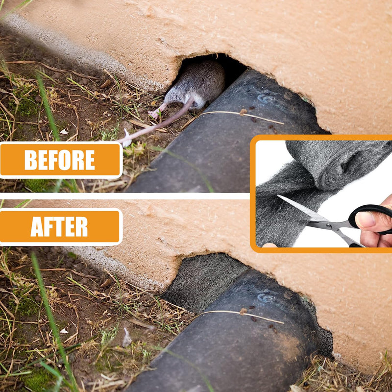 [Australia - AusPower] - Steel Wool for Mice Control - 2 Pack of 3"×10Ft Steel Wool, Gap Filter for House & Garage - Keep Mice Away from Holes?Siding?Pipeline?Vents in Garden, House, 7.04oz (2, 100g) 
