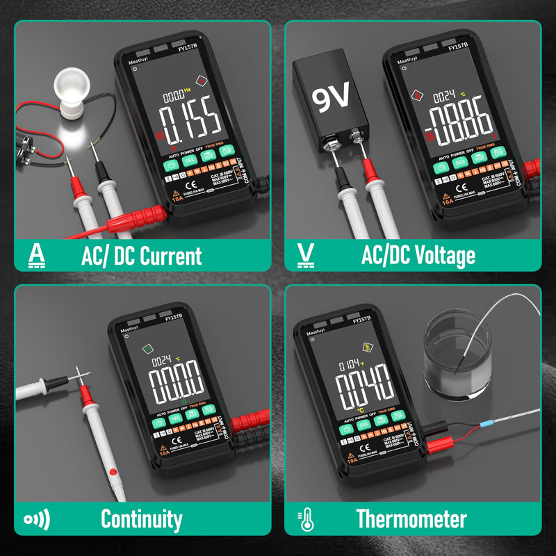 Multimeter 6000 Counts TRMS Digital Multimeter,Rechargeable Electrical Tester with Auto Ranging Digital Voltmeter,Measures Voltage Current Resistance Continuity Capacitance Temperature Frequency