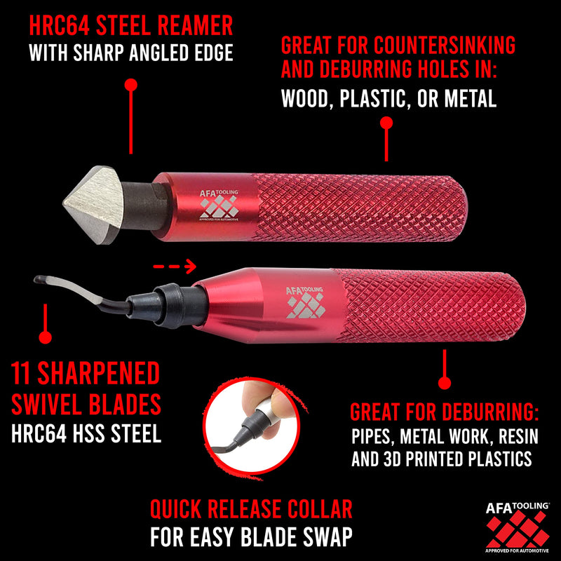[Australia - AusPower] - AFA Tooling - Deburring Tool & Countersink Hand Reamer with 10 Extra Blades - Works on Metal, Resin, PVC Pipes, Copper, Plastic and 3D Printed Edges - Plumbing & 3D Printing Burr Removal Reamer Tool Reamer & Deburring Tool 