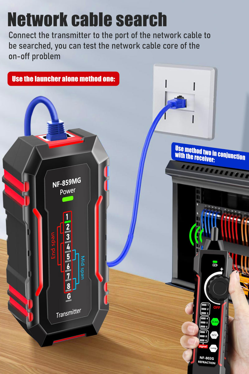 [Australia - AusPower] - NF-802MG Network Cable Tester with POE/Cat5/Cat5e/Cat6/Cat6a CAT3 Phone Line RJ11 RJ45 Ethernet LAN Telephone Cable Fault Finder with Toner Function (2025 New Version) Gray 