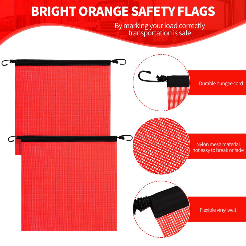[Australia - AusPower] - Tatuo 2 Pcs 18 x 18 Inch Hook Safety Warning Flag Mesh Safety Flag Warning Sign with Vinyl Welt and Bungee Cord for Truck and Pedestrian Crossings(Deep Red) Deep Red 