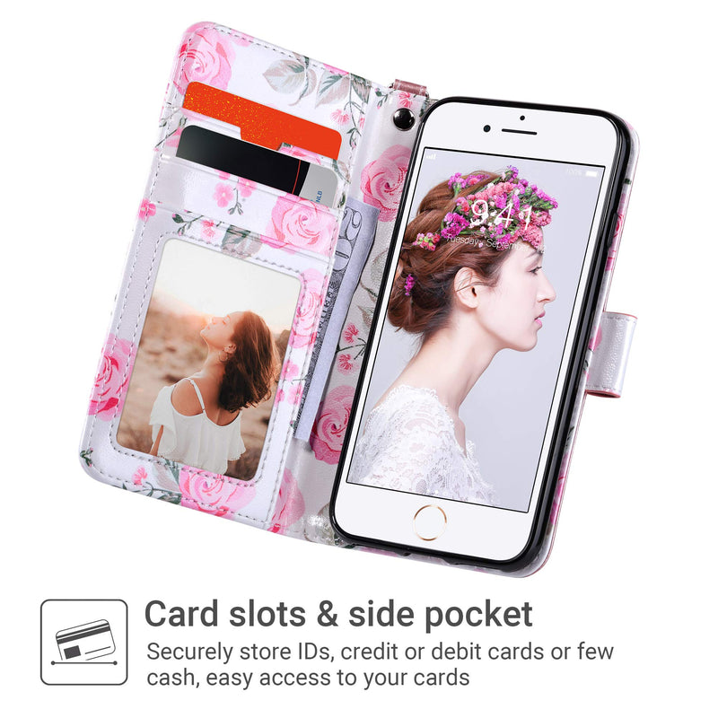 [Australia - AusPower] - ULAK Case for iPhone SE 3 Wallet 2022, iPhone 8 Wallet, iPhone SE Wallet 2020, iPhone 7 Flip Case, PU Leather Kickstand Card Holder Protective Cover for iPhone 7/8/iPhone SE 2nd 3rd Gen Rose Gold 