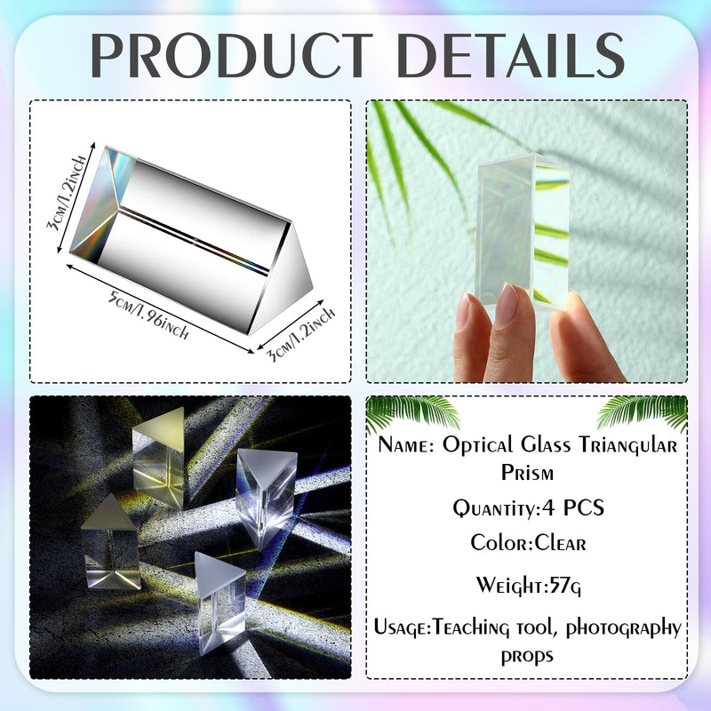 [Australia - AusPower] - 4 Pcs Photography Crystal Prisms Optical Triangular Prism for Teaching Photography Kids Science Physics(2 Inch) 2 Inch 