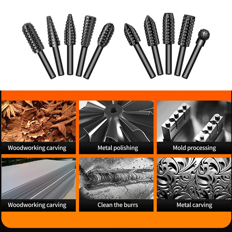 [Australia - AusPower] - Pack of 10 Wood Cutters for Drill, Wood Rasp Rasp Set, Files, Wood Drill Bit Set, Drill Shank Tool, Wood Carving Ball Cutter, Wood Cutter, Tenon Mill, Cone Cutter 