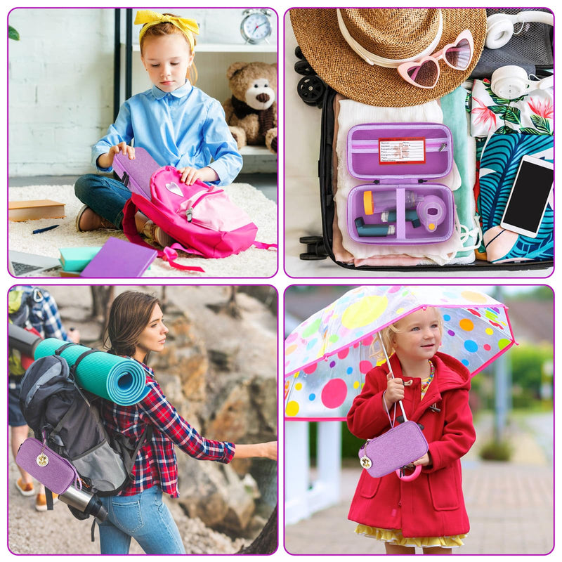 [Australia - AusPower] - MGZNMTY Travel Carrying Case Compatible with Asthma Inhaler Spacer for Adults and Children, Masks, Inhaler Holder with Asthma Alert Tag and Medical Card, Carabiner (Only Case) (Purple) Purple 