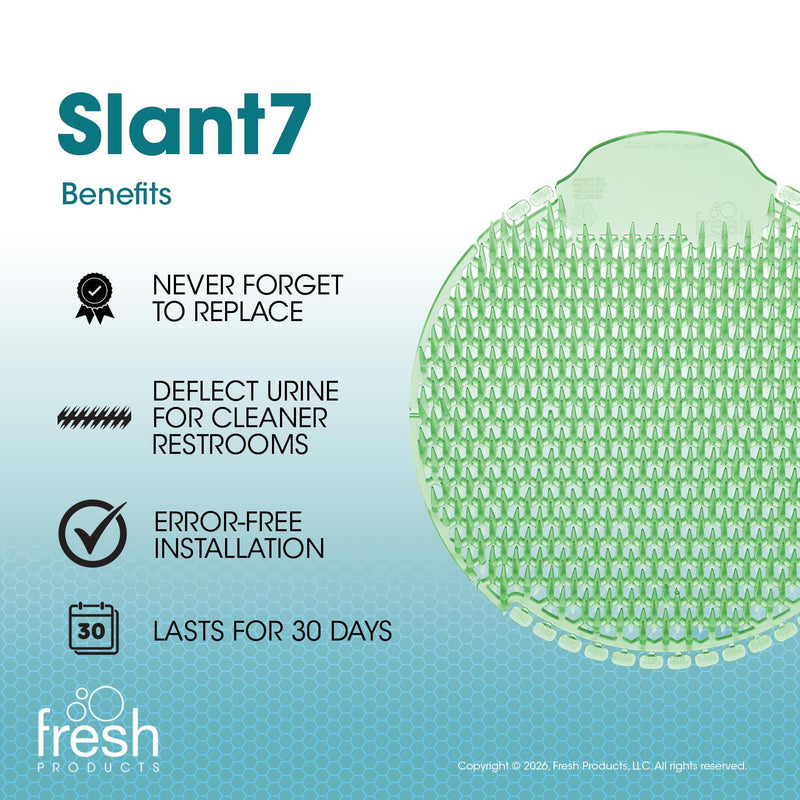 Fresh Products Slant7 Urinal Screen Best Splash Prevention Easy Installation Long Lasting Fragrance Made in the USA Lasts for 30 Days 10pk for Mens Urinals Cucumber Melon