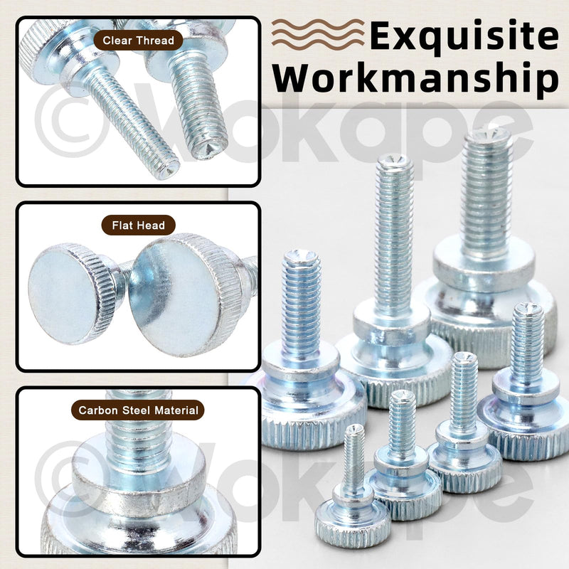 [Australia - AusPower] - 65Pcs Knurled Thumb Screw Assortment Kit, M3 M4 M5 M6 M8 Zinc Plated Carbon Steel Knurled Thumbscrew Flat Knurled Head Fully Threaded Bolts Fastener 