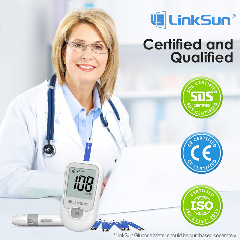LinkSun Diabetic Blood Test Strips*100, Used for G-425-1,G-425-2V, G-425-3, G-427B Blood Glucose Monitor Only, 0.7μl Blood Sample, Accurate Measurement, Results in 5 Seconds, 2 Bottles of 50 Pc 100 Strips No Lancets