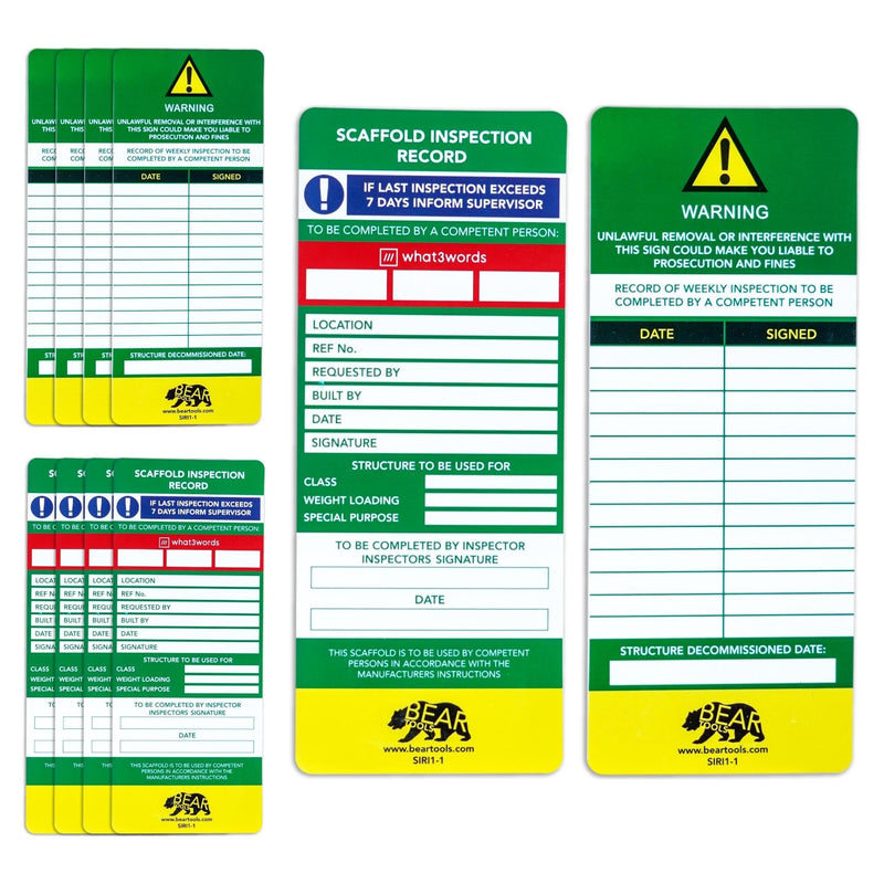BearTOOLS Scaffold Inspection Record Kit Clear Easy Access Quality Waterproof (10 Inserts (Only)) 10-insert