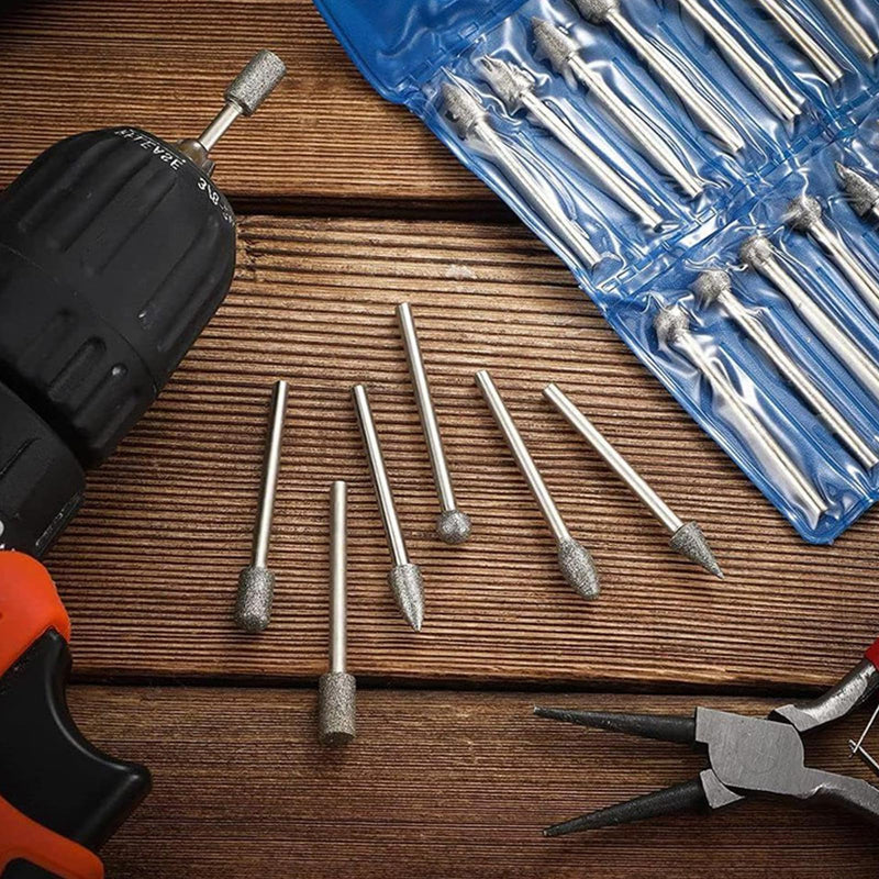 [Australia - AusPower] - Raheem Diamond Cutter Set of 20 Diamond Burr Grinding Pins Compatible with Dremel Rotary Tool Accessories with 1/8 Inch Shank for Stone Glass Ceramic Carving Grinding Polishing Engraving 