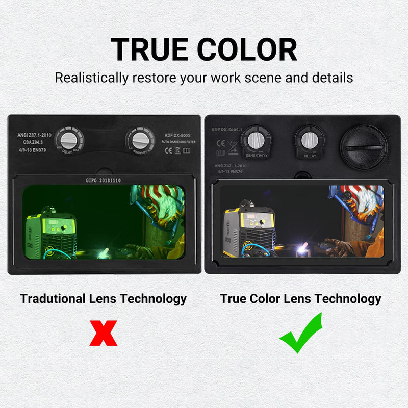 Welding Helmet Auto Darkening: DEKORPO True Color Solar Powered Auto Darkening Welding Welder Mask Hood Helmets MZ225T-Eagle Bule