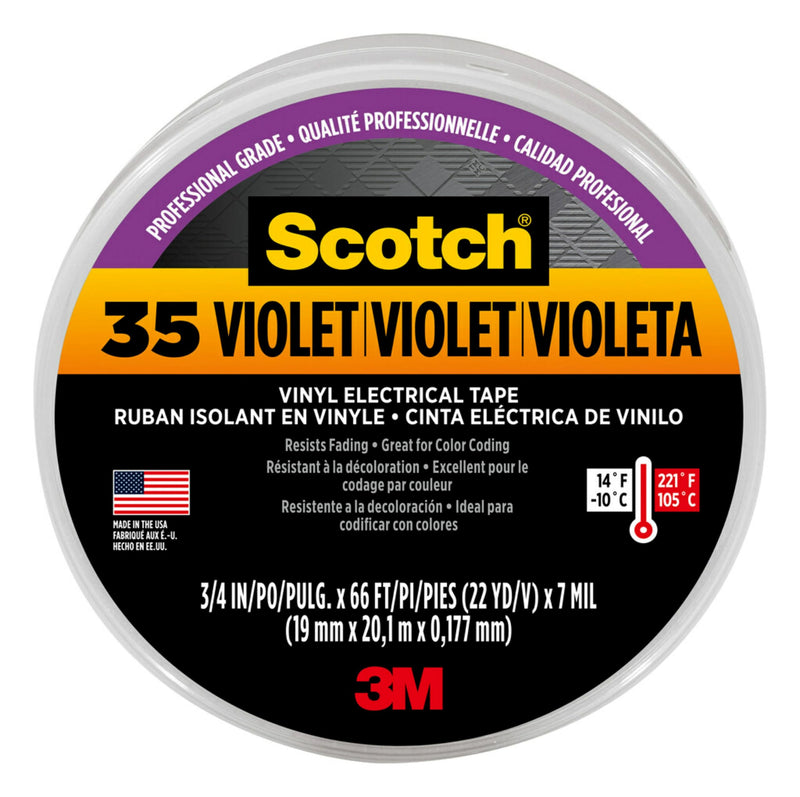 3M Scotch Vinyl Color Coding Electrical Tape 35, 3/4 in x 66 ft, Violet - 11271-BA-5