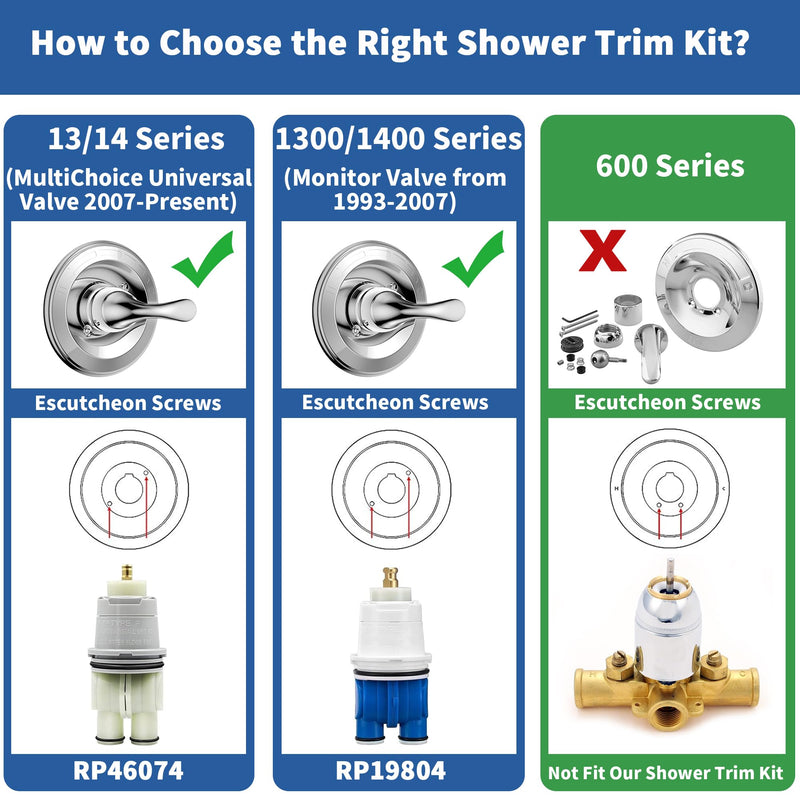 Replacement for D Faucet 13 Series Single-Function Shower Valve Trim Kit, Shower Handle, Chrome Shower Trim Kit T13020 (RP46074 Cartridge Included, Valve Not Included) With Cartridge