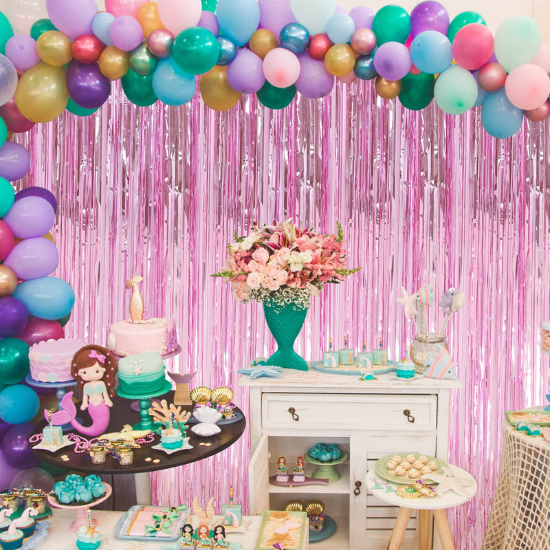 [Australia - AusPower] - Crosize 2 Pack 3.3 x 9.9 ft Pink Foil Fringe Backdrop Curtain, Streamer Backdrop Curtains, Streamers Birthday Party Decorations, Tinsel Curtain for Parties, Galentines Decor, Preppy, Photo Booth 