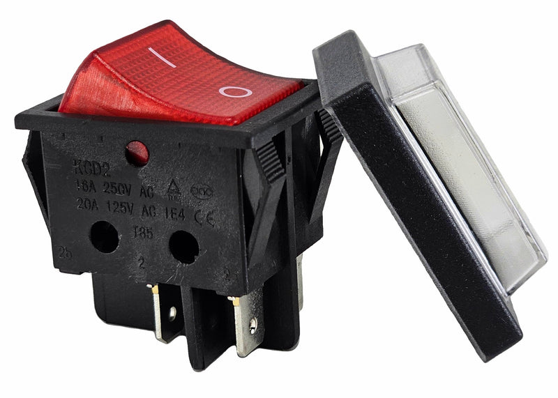 Rocker Switch with Waterproof Cover 2-Pin (4pin) 16 A 250 VAC 30 x 22 mm Red Rocker Illuminated