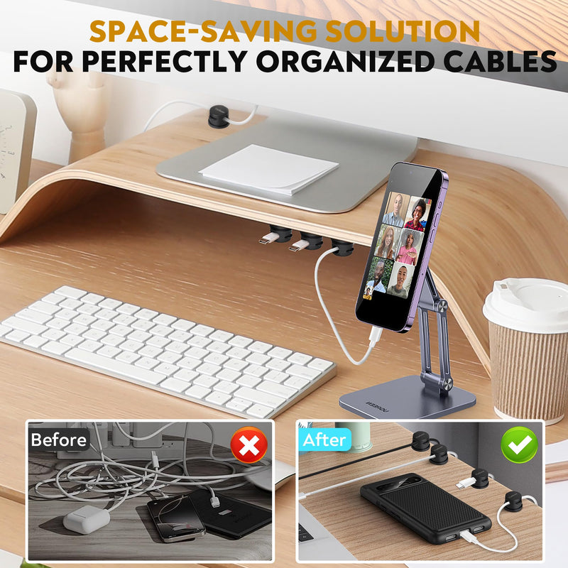 [Australia - AusPower] - 8 Pack Magnetic Cable Management Clips - Ideal Cord Holder for Nightstand, Desk, Charger Holder - Phone Cord Holder w/360 Rotation 