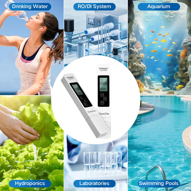 [Australia - AusPower] - TDS Meter, 4 in 1 Water Quality Meter, Accurate and Reliable Digital TDS EC & Temp(°C,°F) TDS Meter 0-9990PPM Water PPM Tester for Drinking Water RO/DI System Aquarium (White) white 