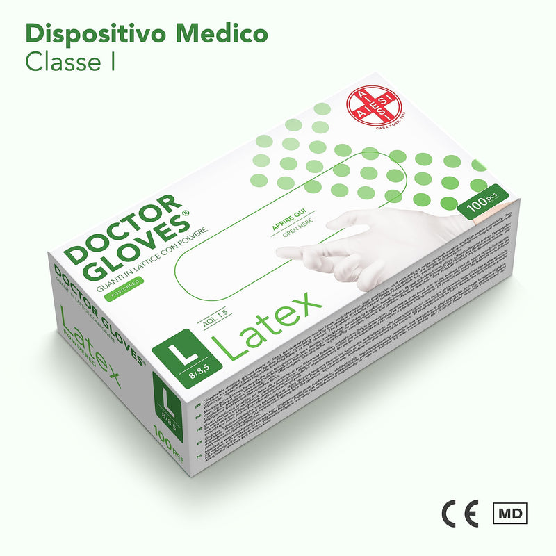 AIESI Doctor Gloves Disposable Latex Gloves with Powder for Medical Use L