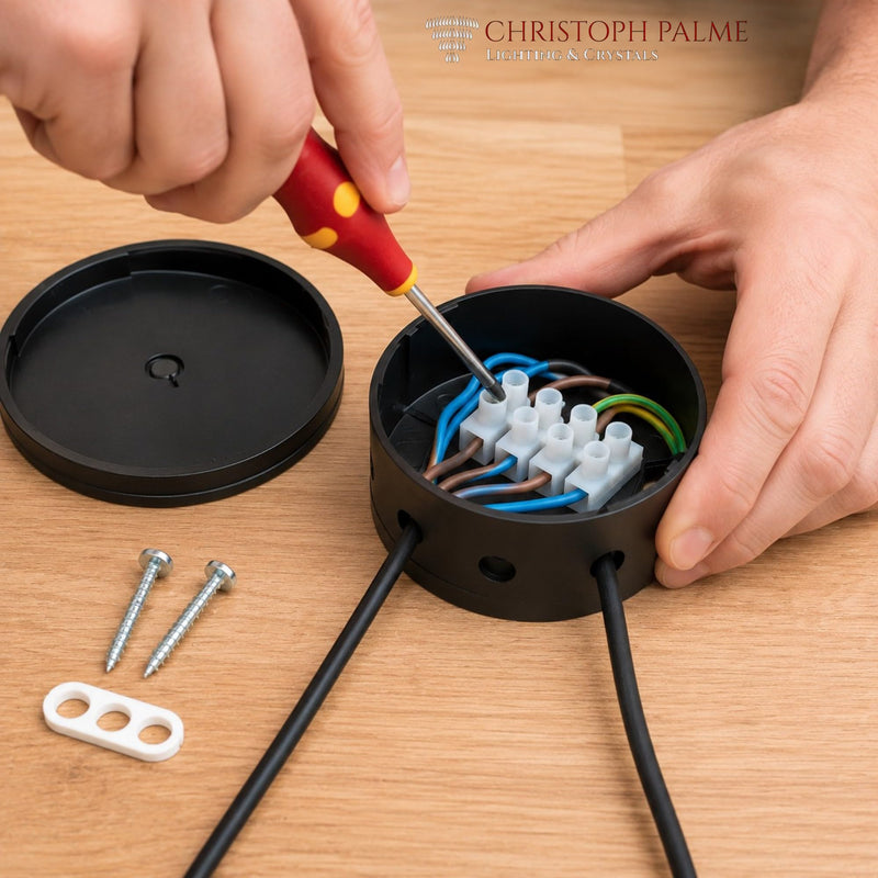 Junction Box, Black Plastic with Accessories, Diameter: 70 mm X 31 mm, Distributor Canopy, Surface-mounted Box, Junction Box 70x31mm