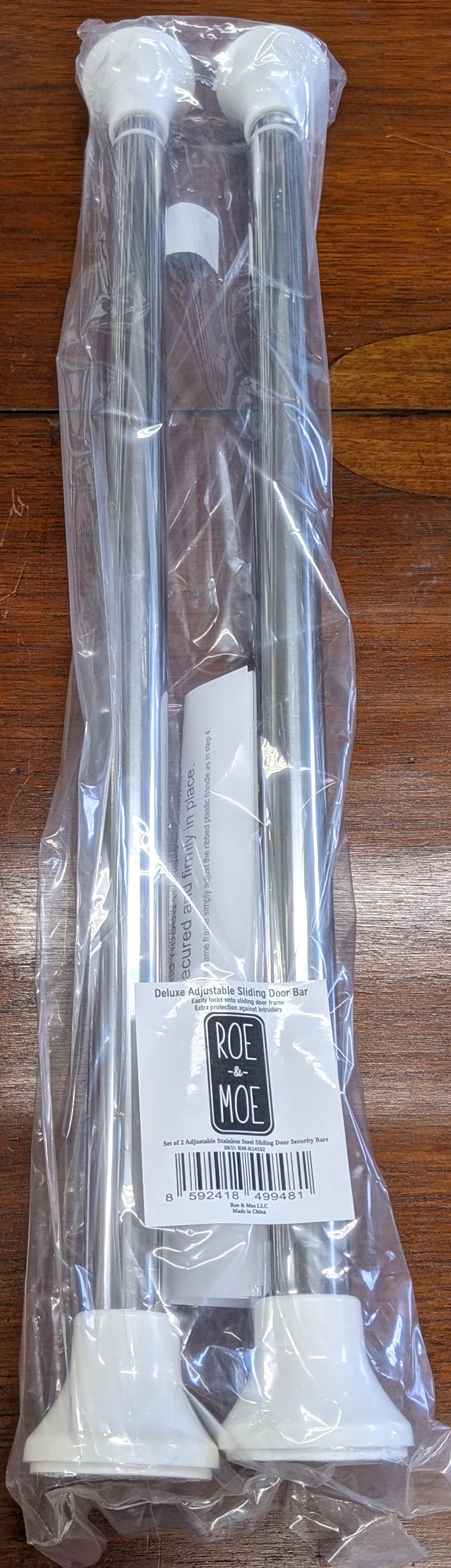 Deluxe Stainless Steel Sliding Door Guard Adjustable 23–40 inches w/White Caps - Feel Safe at Home with This Adjustable Home Security Bar 1" Dia. (2) 2