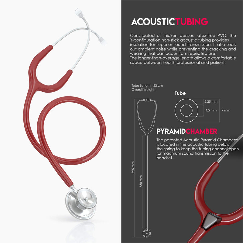 [Australia - AusPower] - MDF Instruments Acoustica Lightweight Stethoscope for Doctors, Nurses, Students, Silver/Burgundy tube + MDF LUMiNiX Illuminator Medical Professional Diagnostic Penlight 
