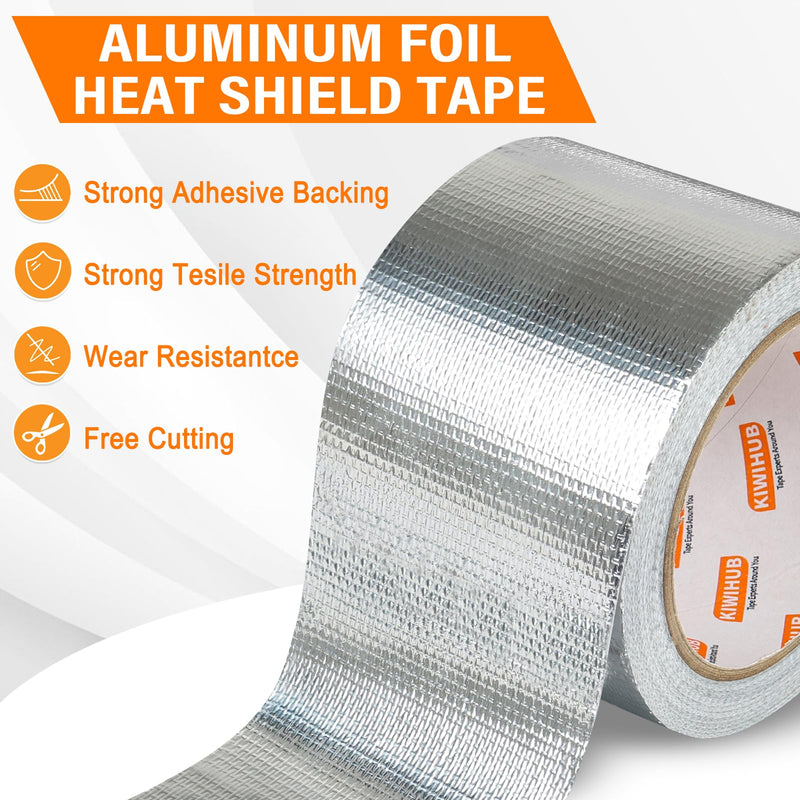Adhesive Aluminum Foil Heat Shield Tape Barrier，Fiberglass Thermal Insulation Reflective Tape for High Temp Protection, Hose and Auto Use(Silver,3in X 66ft)