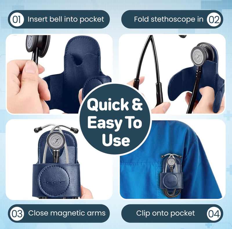 Magnetic Stethoscope Holster for 3M Littmann Stethoscope, MDF, & More. Stethoscope Holder Hip Clip Great for RN, MD, EMT, & Medical Student. (Navy Blue) Magnetic Navy Blue
