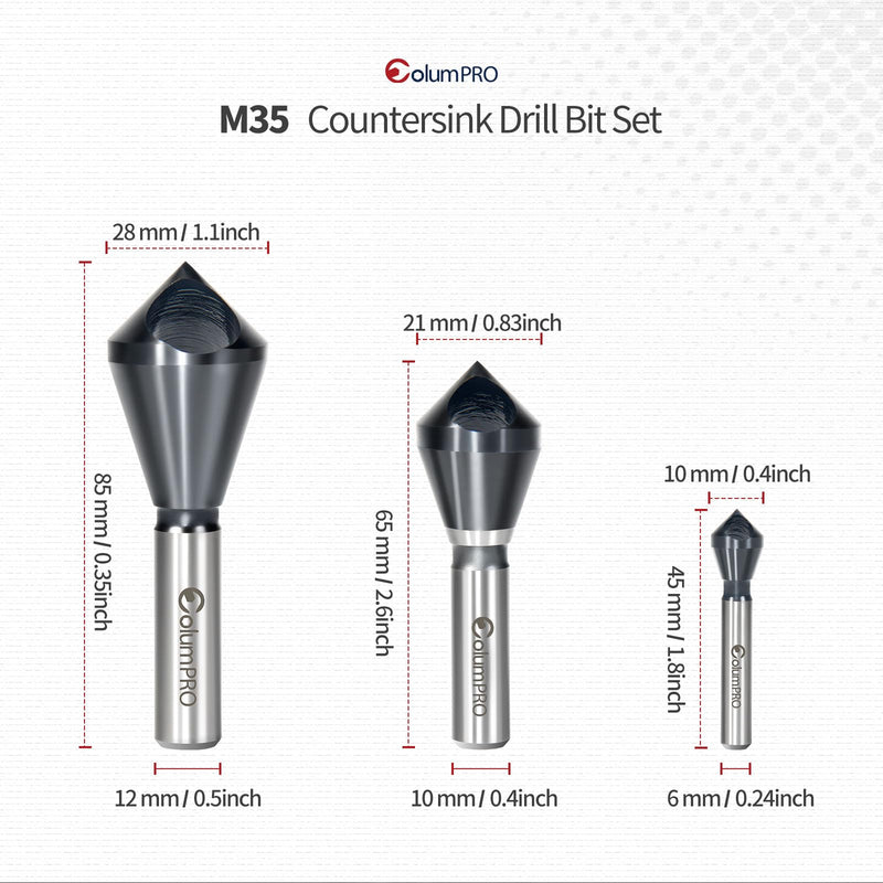 3PCS Cobalt Single-End Countersink Chamfer Tool Set -TiAlN Coated Heavy-Duty M35 90-Degree Countersink Bits for Metal, Stainless Steel, Copper, Wood, Fiberboard,2-5,10-15,15-20MM,1/4"-3/4"