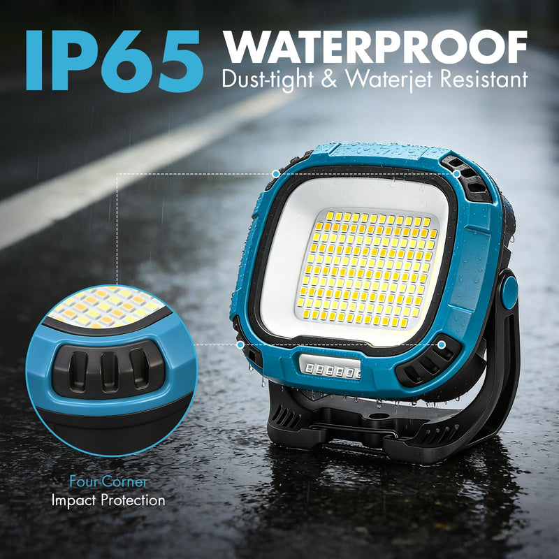 [Australia - AusPower] - 6000mAh Magnetic Work Light Rechargeable, 4000LM 136-LED Magnetic Light with Hook, IP65 Waterproof, 30H Runtime, Portable LED Work Light for Car Repair, Job Site Lighting, Emergency(Blue) 1 Pack Blue 