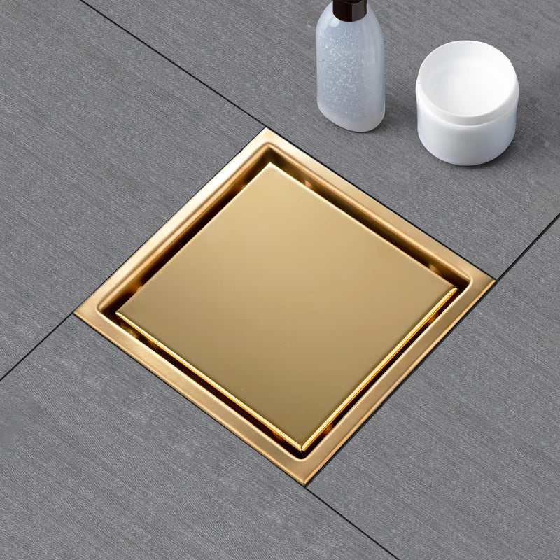 SaniteModar Shower Drain, 6 inch Shower Floor Square Drain with Flange, 2 in 1 Panel SUS 304 Stainless Steel Square Shower Drain, Brushed Gold…