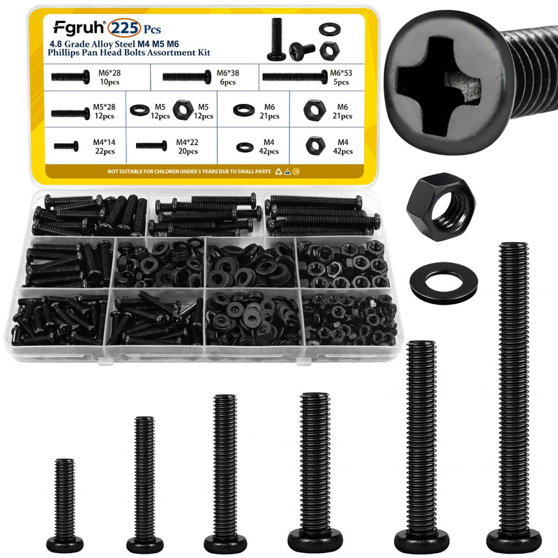 [Australia - AusPower] - 2300PCS M3 Screws with Nuts Assortment Kit & 225PCS Metric M4 M5 M6 Machine Screws Assortment Kit, Black Zinc Plated 