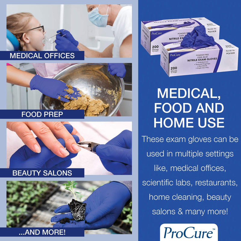[Australia - AusPower] - ProCure [200 Count] Disposable Nitrile Gloves - Latex Free, Powder Free Medical Exam Gloves Blue (Medium) 