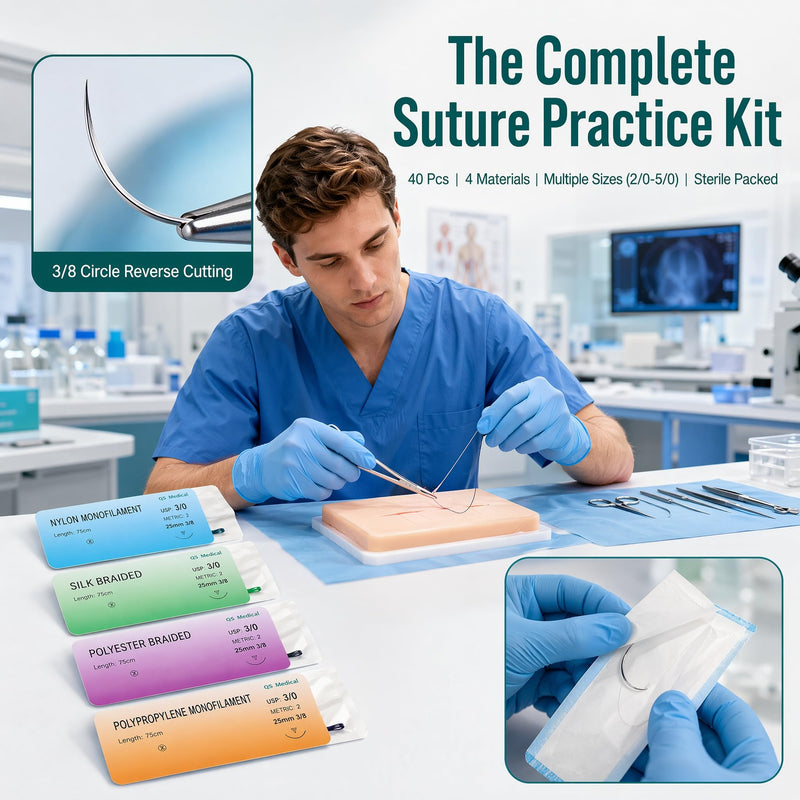 Pack of 40 Suture Material with Exercise Needles, Suture Material Set, Needle and Thread Set, Refill Pack for Surgical Suture Set, Suture Material, Surgery, for Medical Students Training
