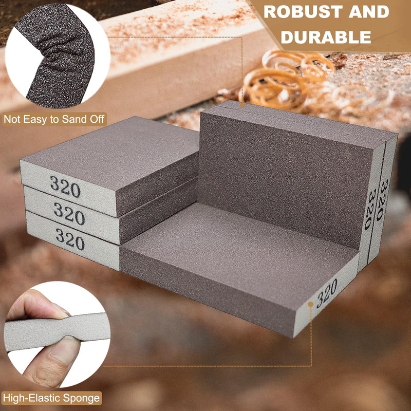 [Australia - AusPower] - 6 Pack 320 Grit Hand Sanding Block, Washable and Reusable Sanding Sponge Great for Pot Brush Pan Brush Sponge Brush Glasses Sanding Wood Sanding Metal Sanding (320 Grit) 