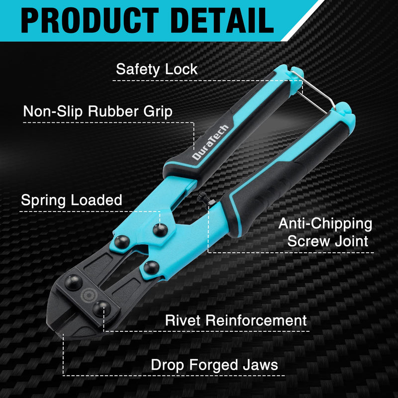 [Australia - AusPower] - DURATECH 8-inch Mini Bolt Cutter with Bi-Material Ergonomic Handle Grip, Security Lock, Chrome Vanadium Steel Blade for Wire, Cables, Chains, Small Screws 8" bolt cutter 