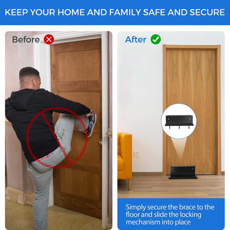 Lock Door Brace,Double Safety Protection French Security Door Brace,Residential Door Lock Barricade,Black-Door Barricade Security Lock Door Brace Fits Blemished Door, Standard Doors, French Doors