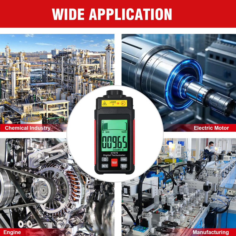 [Australia - AusPower] - Digital Tachometer with Reflection Tape, 3~99999RPM High Accuracy Non Contact RPM Tachometer with Large LCD Backlit, Data Hold, and Max/Min Function 