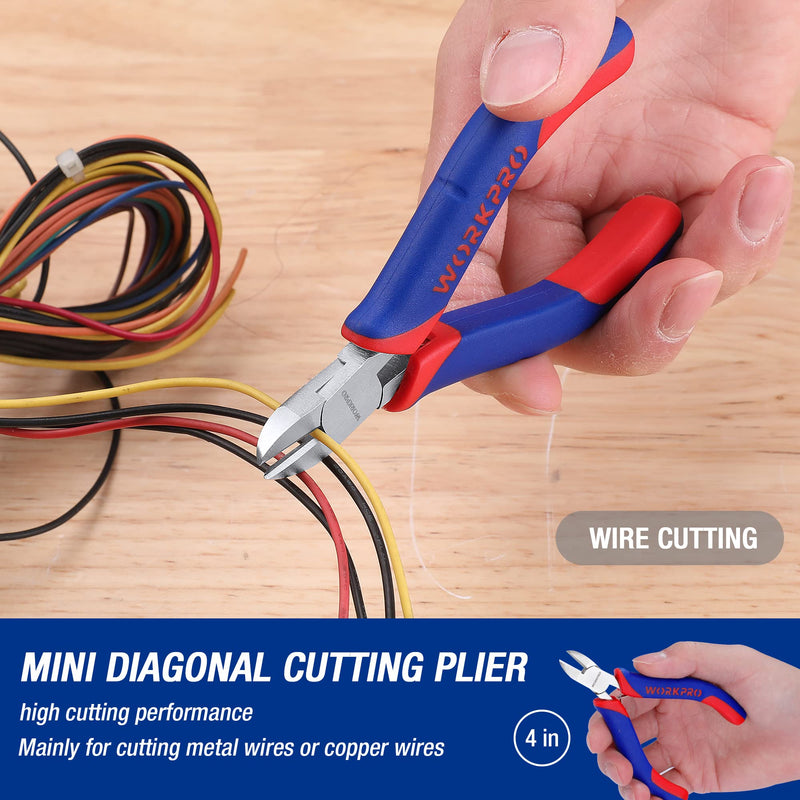 [Australia - AusPower] - WORKPRO Mini Pliers Set, 3-Piece Small Pliers Tool Kit Includes 4” Diagonal Plier, 5” Long Nose Plier, 6” Needle Nose Plier, for Making Crafts, Repairing Electronic Devices 
