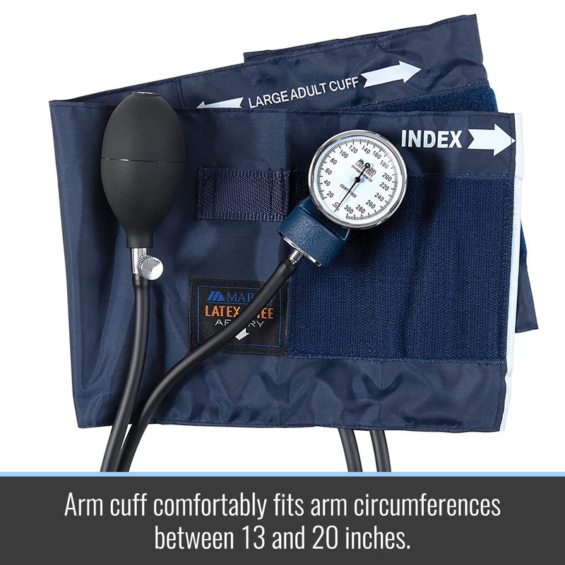 [Australia - AusPower] - MABIS Precision Series Aneroid Sphygmomanometer Manual Blood Pressure Set with Calibrated, Nylon Cuff and Carrying Case, FSA HSA Eligible, Adult Large, Latex Free 