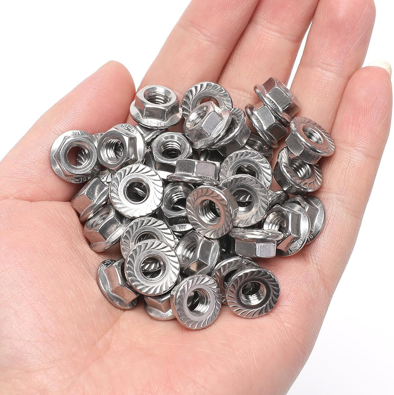 [Australia - AusPower] - 50 Pieces M5 Flange Nuts, M5-0.8mm Serrated Hex Flange Lock Nuts, 304 Stainless Steel,Plain Finish 