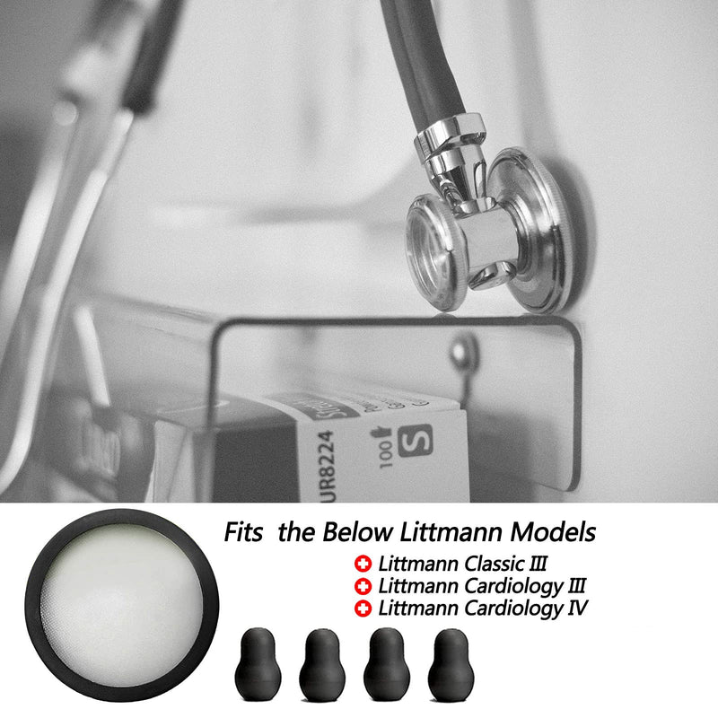 [Australia - AusPower] - Replacement Accessories Kit Fits Classic 3, Cardiology 3 & Cardiology 4 Stethoscope for Littman Stethoscope Replacement Parts & Stethoscope Bell Diaphragm Cover and Eartips Replacement Parts black 