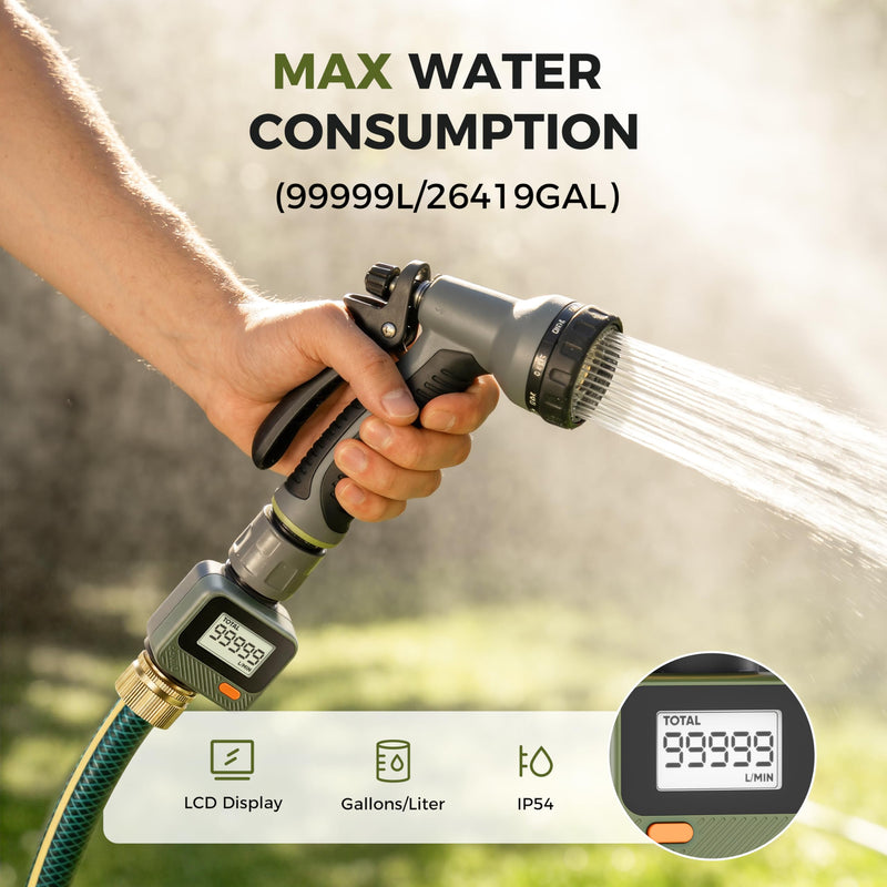 [Australia - AusPower] - Diivoo Water Flow Meter with 180° Removable Panel, 4 Measure Modes, ±5% High Accuracy and IP54, Measure Gallon/Liter Consumption and Flow Rate for Outdoor Garden Hose Watering, RV Water Tank Filling 