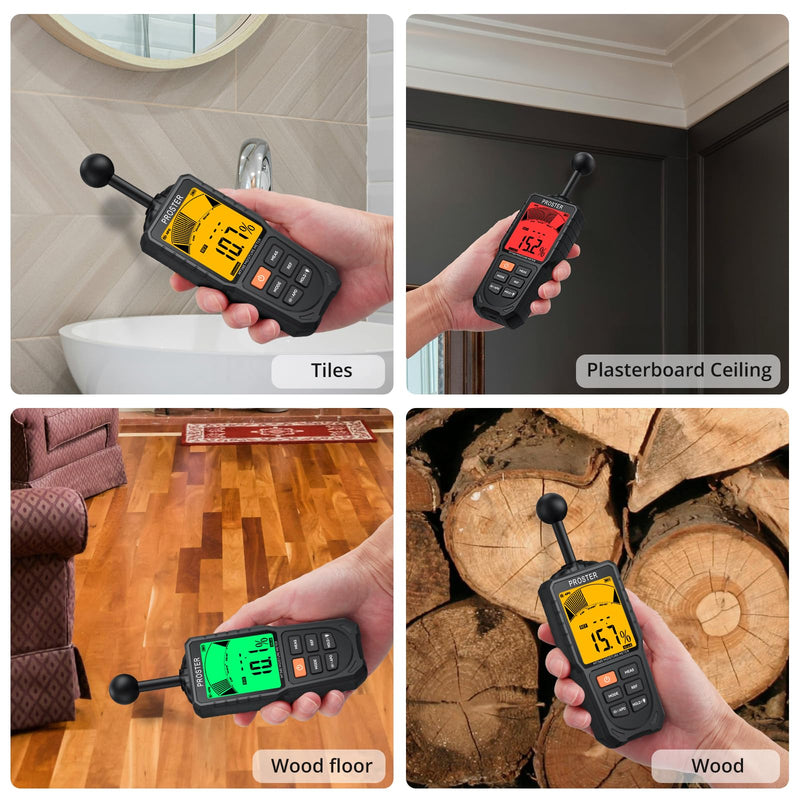 [Australia - AusPower] - Proster Moisture Meter - Wall Rechargeable Moisture Meter for Walls Wall Moisture Meter Masonry with 3-Color LCD,5 Modes Building Moisture Meter 5-40mm Analysis Depth 