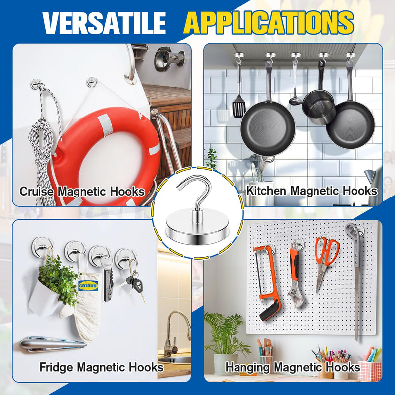 [Australia - AusPower] - Grtard 4Pack Strong Magnetic Hooks Heavy Duty, 110 Lbs+ Magnet Hooks for Cruise, Magnetic Hooks for Fridge, Garage, Hanging, Classroom, Grill, Cabins, Office, Home, Workplace and Kitchen. Silver 4 Pack 
