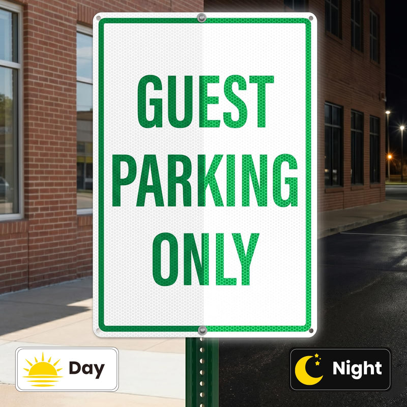 2 Pack Guest Parking Only Signs 12" x 18" Reflective Aluminum Metal Signs Rust Free Visitor Parking Sign for Driveway Business Apartments Hotels
